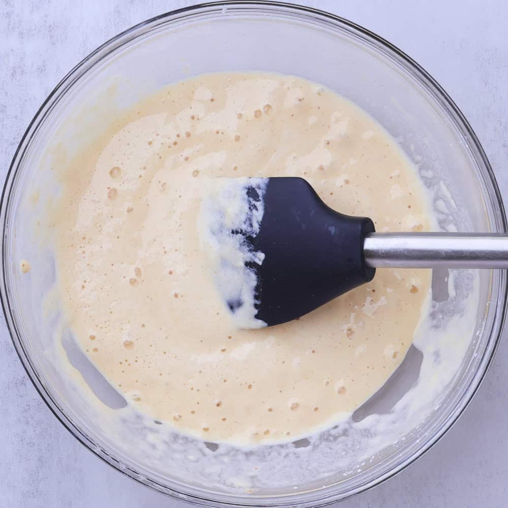 A bowl with the finished beer batter in it.