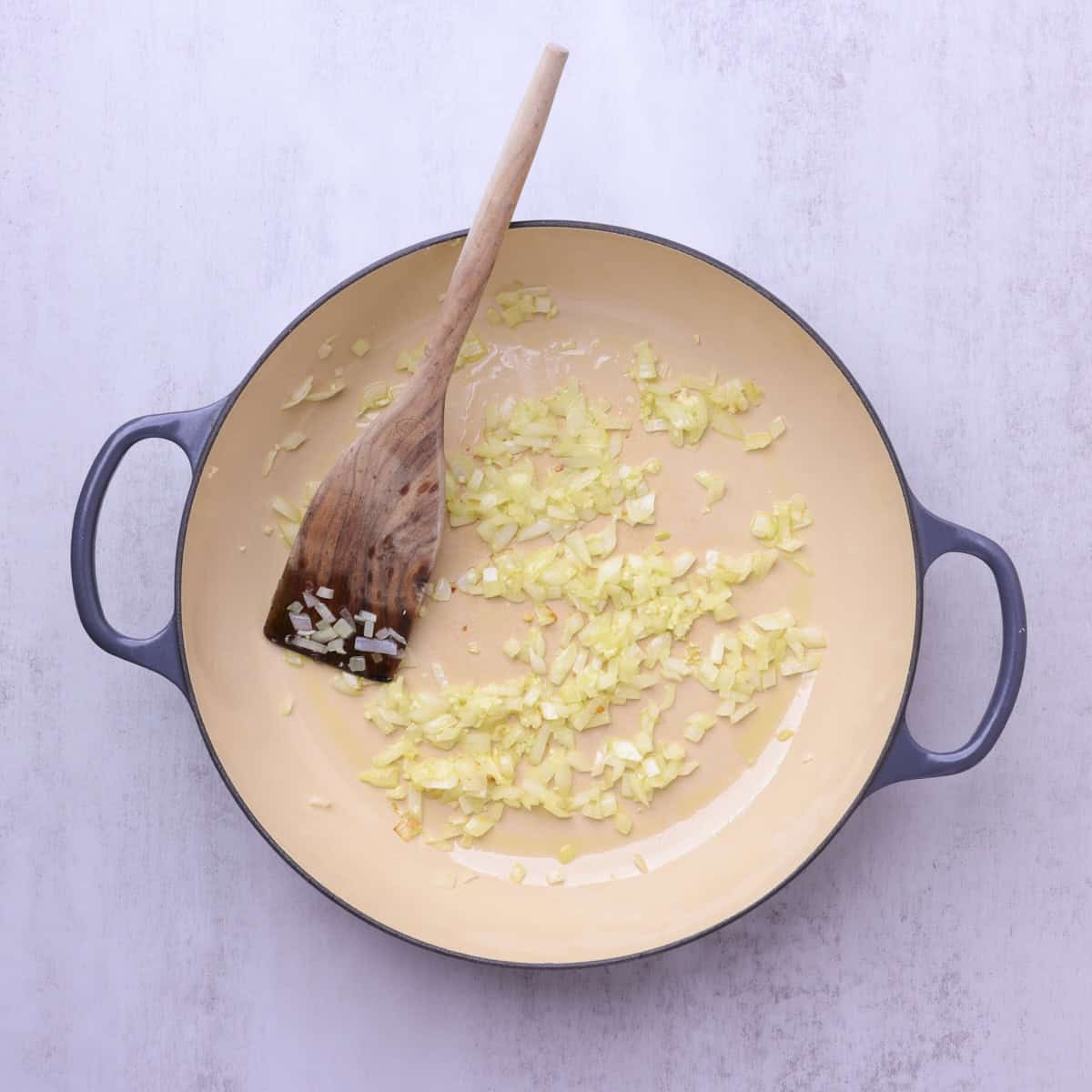 Sauteed onions and garlic in a large pot.